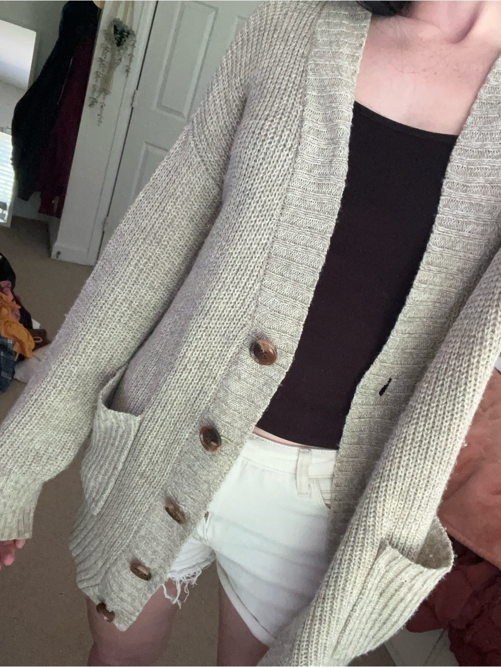 Arizona Jean Company Light Beige Chunky Button Cardigan